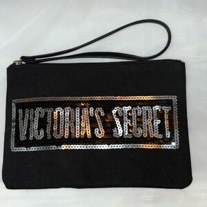 Victoria’s Secret Black Canvas with Sequins Wristlet/ Cosmetic Pouch